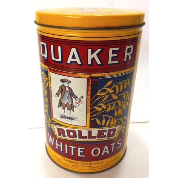 1984 Quaker Rolled White Oats Collectible Tin Canister Vintage 8 inches Tall - Picture 2 of 8